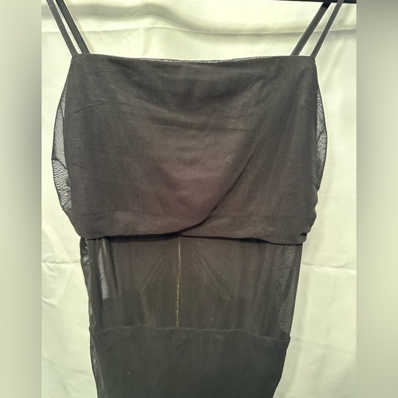 NEW M.N.I. Los Angeles Black Ruched Mini Dress Sheer Detail Zip Back Size Small - Picture 2 of 12